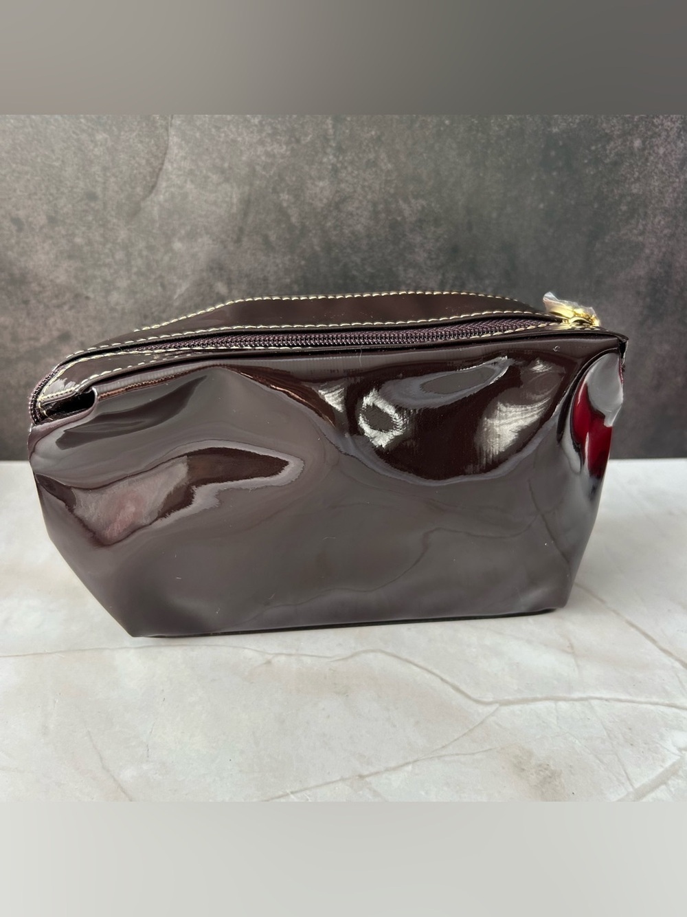 Estee Lauder Glossy Dark Brown Patent Cosmetic Pouch